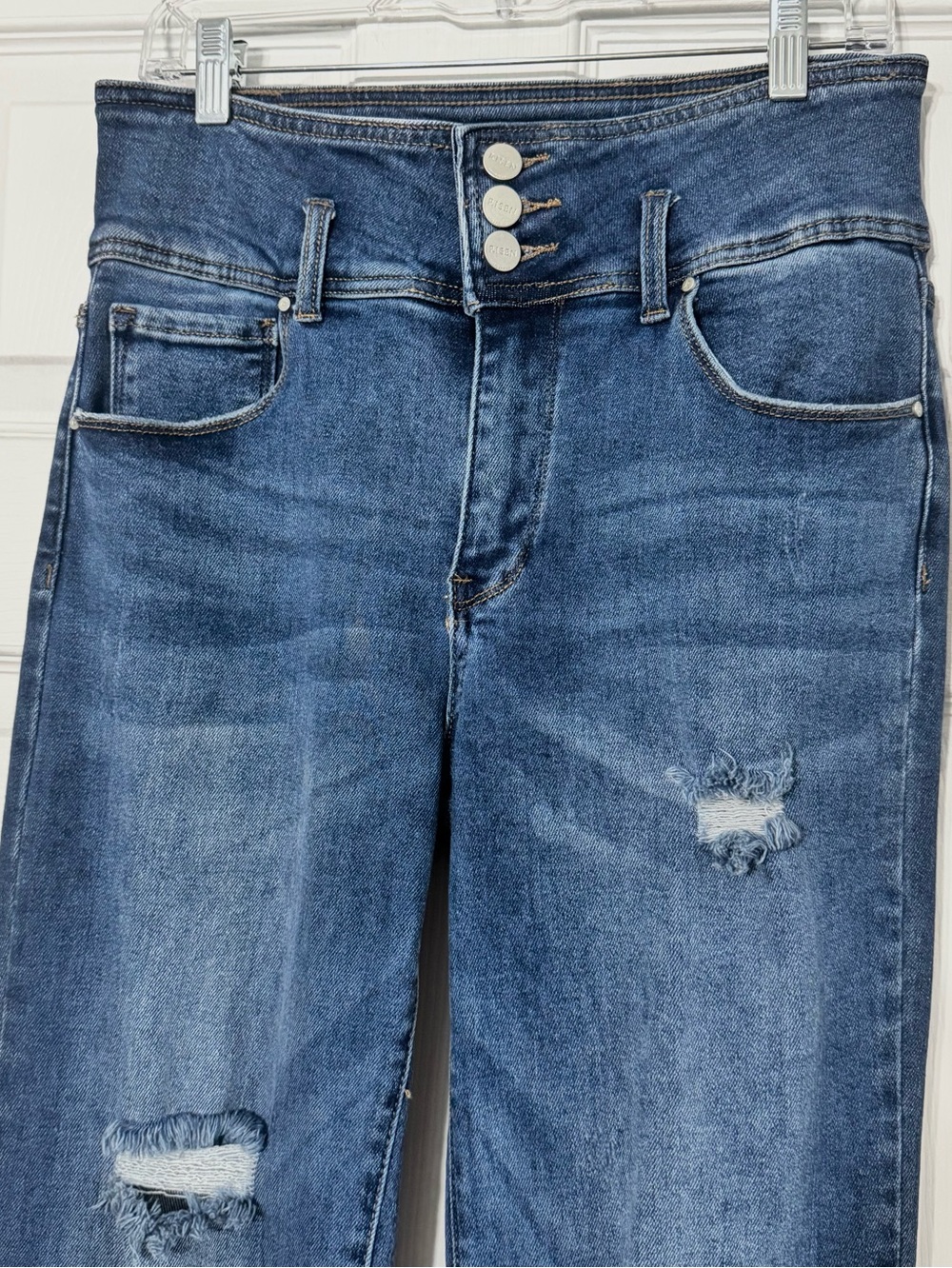 Risen Triple Button High Rise Straight Jeans Distressed RDP5195 - Picture 4 of 10